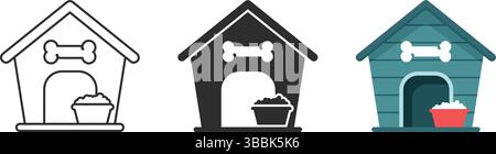 Dog house icon set collection in flat style. Pet home vector illustration on isolated background. Animal shelter sign business concept. Stock Vector