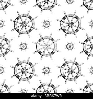Watercolor illustration, seamless pattern with steering wheels. Simple, static, marine, beach. For fabric, textiles, clothing poster wallpaper cover Stock Vector