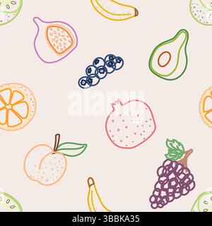 Seamless pattern with fruit color stroke on light background Stock Vector
