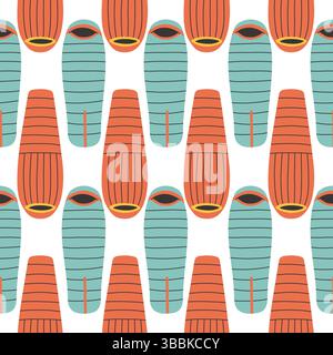 Sleeping bag seamless pattern on white background. Summer camp pattern design in hand drawn flat style for scrapbooking, textile, wrapping, banner Stock Vector