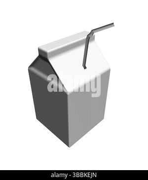 A white carton of milk with a straw in it. The carton is empty Stock Vector