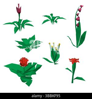 A collection of different types of flowers, including roses, lilies, and daisies. The flowers are all green and are arranged in various positions Stock Vector