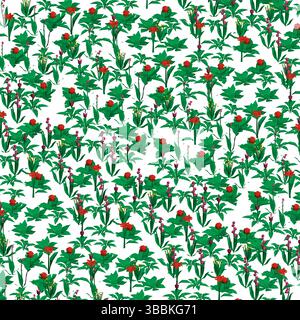 A pattern of flowers with red flowers in the middle. The flowers are green and white. Isometric view. 3D Stock Vector