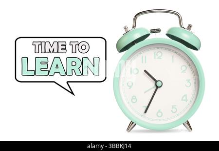 Alarm clock and speech bubble with words Time To Learn on white background Stock Photo