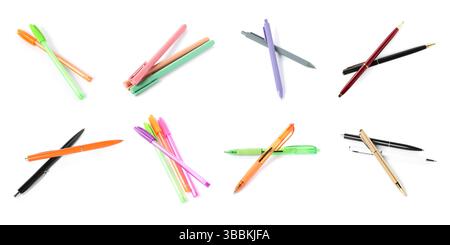 Different pens isolated on white, set. Stationery Stock Photo