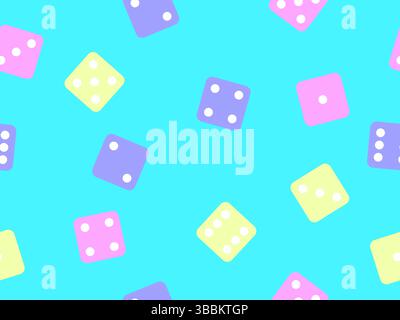 Seamless pattern of dice. Multicolored dice, top view. Casino dice game. Design for apps, banners, booklets, covers. Vector illustration Stock Vector