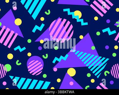 Geometric seamless pattern with memphis elements in 80s style. Colorful pattern with different geometric shapes. Design for packaging, covers, wrappin Stock Vector