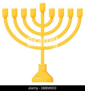 Golden Hanukkah Menorah Illustration Isolated on White Background. Elegant Hanukkah Candlestick for 9 Candles Design for Jewish Holiday Stock Vector