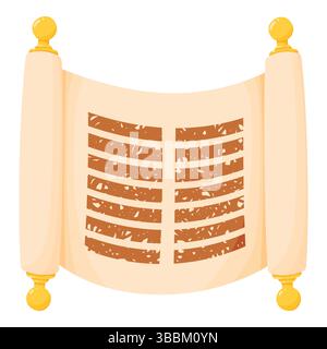 Ancient Scroll with Golden Handles. Vintage Parchment Illustration Featuring Text, Perfect for Historical, Religious, Educational, or Decorative Theme Stock Vector