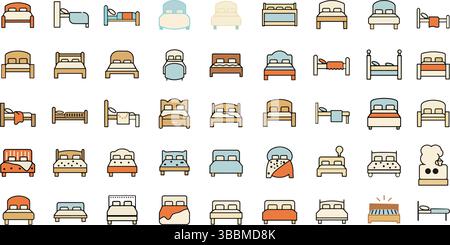 Flat Bed Vector Icons Unique and Professional Collection, Modern Flat Bed Icons Set High Quality Vector Graphics Stock Vector