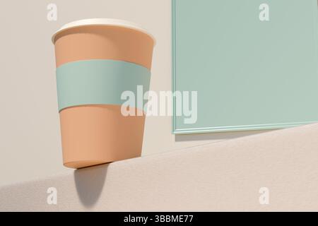 A stylish coffee cup rests on a smooth surface, showcasing a modern design. 3d rendering Stock Photo