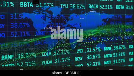 Image of numbers changing and data processing with globe and world map Stock Photo