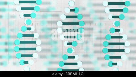 Image of scientific data processing and dna strands spinning Stock Photo