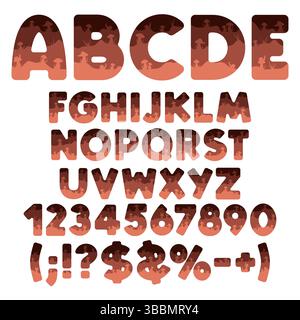 Font, alphabet, letter, number from layers with mushrooms and snails. Isolated vector objects on white background. Stock Vector