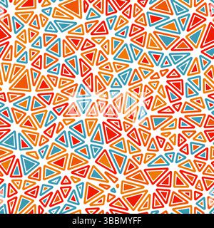 Abstract background with mosaic triangle shapes. Rounded solid shapes in frames. Compact triangles size. Multicolored style. Repeatable pattern. Stock Vector