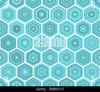 Mosaic hexagon shapes background. Rounded stacked hexagons mosaic pattern. Cyan color tones. Large hexagon shapes. Tileable pattern. Stock Vector