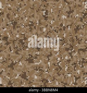Brown pixel digital camouflage desert seamless pattern grunge Stock Vector