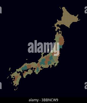 Square dots pattern map of Japan. Dotted pixel map with national