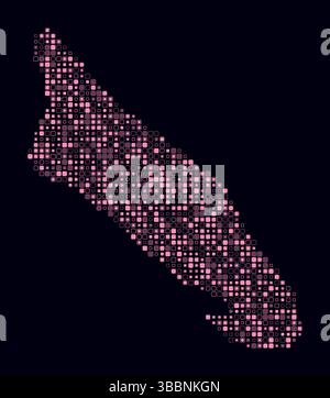 Aruba, shape of the country built of colored cells. Digital style map of Aruba on dark background. Small size rounded square blocks. Stock Vector