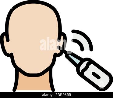 Man Using Smart Spoon Ear Stick Color Icon. Device for Cleaning Ears Flat Vector Isolated Symbol Stock Vector