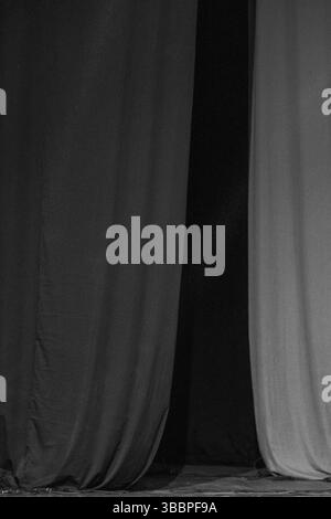 Theater Curtains – Balance and Contrast on Stage. Monochrome Balance. Stock Photo