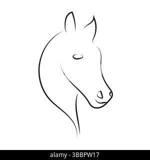 Thin Horse Stallion Logo Icon with Line or Outline Horse Face Stock Vector