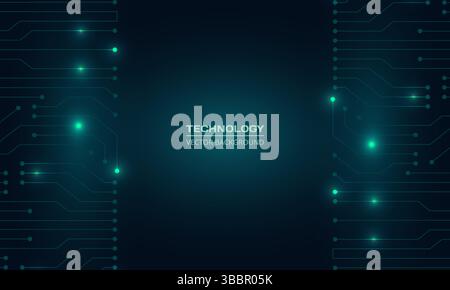 Futuristic technology dark green background with circuit line. Abstract technical digital network concept banner design. Vector illustration Stock Vector