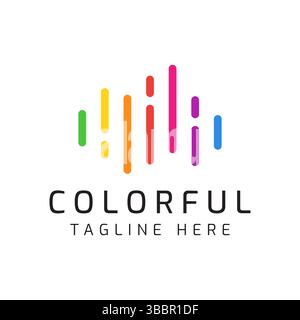 Logo Wave Abstract Shape with Simple Line Colorful Concept. Graphic Futuristic Finance and Multimedia Creative Design Stock Vector