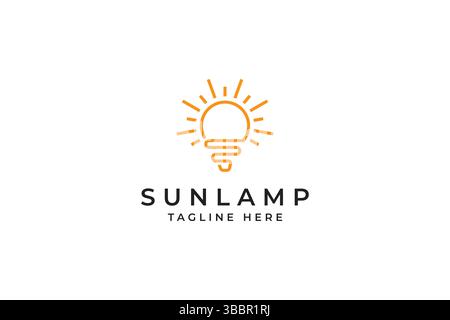 Sun and Bulb Symbol. Creative Idea and Think Logo. Abstract Icon Illustration of Sunset at Beach and Lamp. Stock Vector