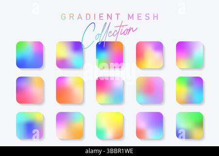 Smooth Gradient Color Mesh Background Mobile App Icon Logo Set. Stock Vector