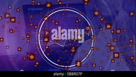 Image of data processing with dna strand over caucasian woman using computer Stock Photo
