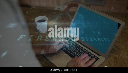 Image of digital interface over person using laptop Stock Photo