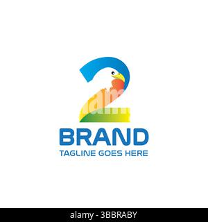 Number two Eagle Logo, Colorful Gradient Animal Branding Symbol Stock Vector