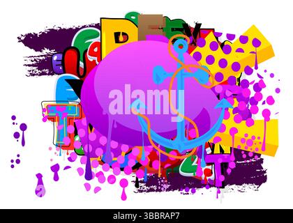 Anchor graffiti. Abstract modern street art decoration performed in urban painting style. Stock Vector