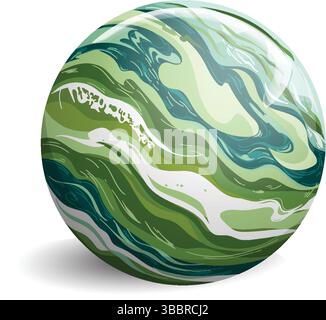 A sphere with swirling green and white patterns Stock Vector