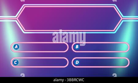 Vibrant neon-themed vector illustration of a game show interface with multiple choice options and glowing elements Stock Vector