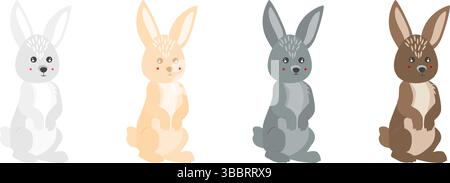 Cute vector wild animals of bunny with and without Christmas scarf Stock Vector