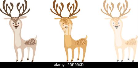 Cute vector wild animals of deer set Stock Vector