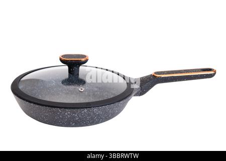 Frying pan with lid isolate on white background. Stock Photo