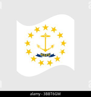 Flag of Rhode Island. Rhode Island flag official colors and proportion digital vector illustration. Wavy flag. Stock Vector