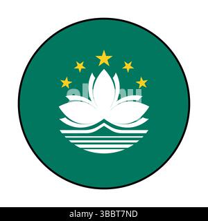 Flag of Macau. Black edge. Macau circle flag logo icon computer vector illustration design. Stock Vector