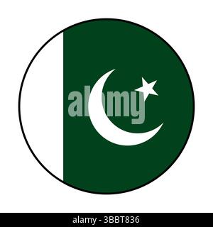 Flag of Pakistan. Black edge. Pakistan circle flag logo icon computer vector illustration design. Stock Vector