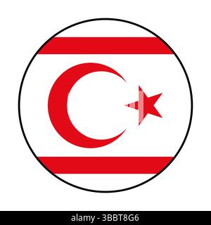Flag of Northern Cyprus. Black edge. Northern Cyprus circle flag logo icon computer vector illustration design. Stock Vector