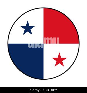 Flag of Panama. Black edge. Panama circle flag logo icon computer vector illustration design. Stock Vector