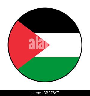 Flag of Palestine. Black edge. Palestine circle flag logo icon computer vector illustration design. Stock Vector