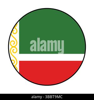 Flag of Chechnya. Black edge. Chechnya circle flag logo icon computer vector illustration design. Stock Vector