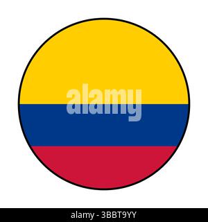 Flag of Colombia. Black edge. Colombia circle flag logo icon computer vector illustration design. Stock Vector