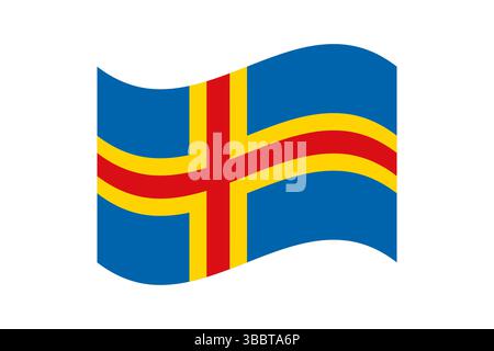 Flag of Aland. Aland flag official colors and proportion digital vector illustration. Wavy flag. Stock Vector