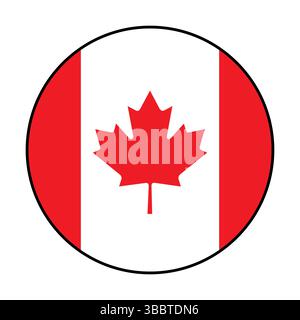 Flag of Canada. Black edge. Canada circle flag logo icon computer vector illustration design. Stock Vector
