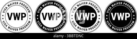 black and white circular visa waiver program stamps with bold vwp text used in travel or documents Stock Vector